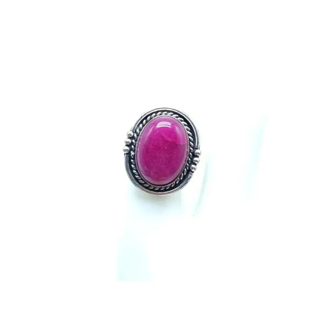 Silver Plated Pink Quartz Gemstone Ring Silver Tone Vintage Size 8